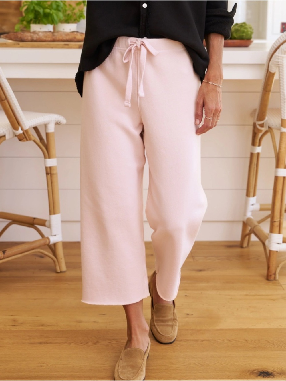 Frank & Eileen Catherine Triple Fleece Cotton Wide Leg Cropped Sweatpants Rose M